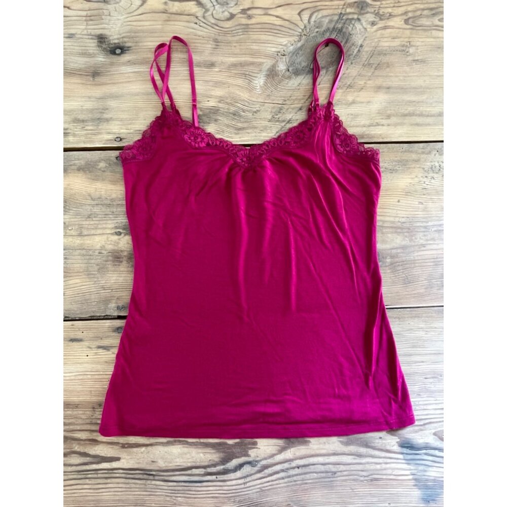 Y2K Expree Camisole Tank Top Womens M Pink Lace Trim Adjustable